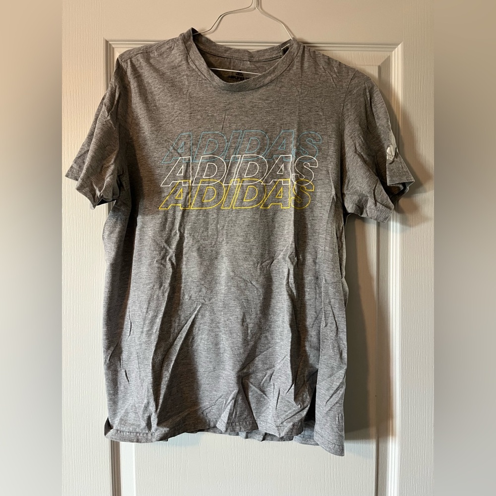 Adidas Men's Gray Tee with Multicolor Logo